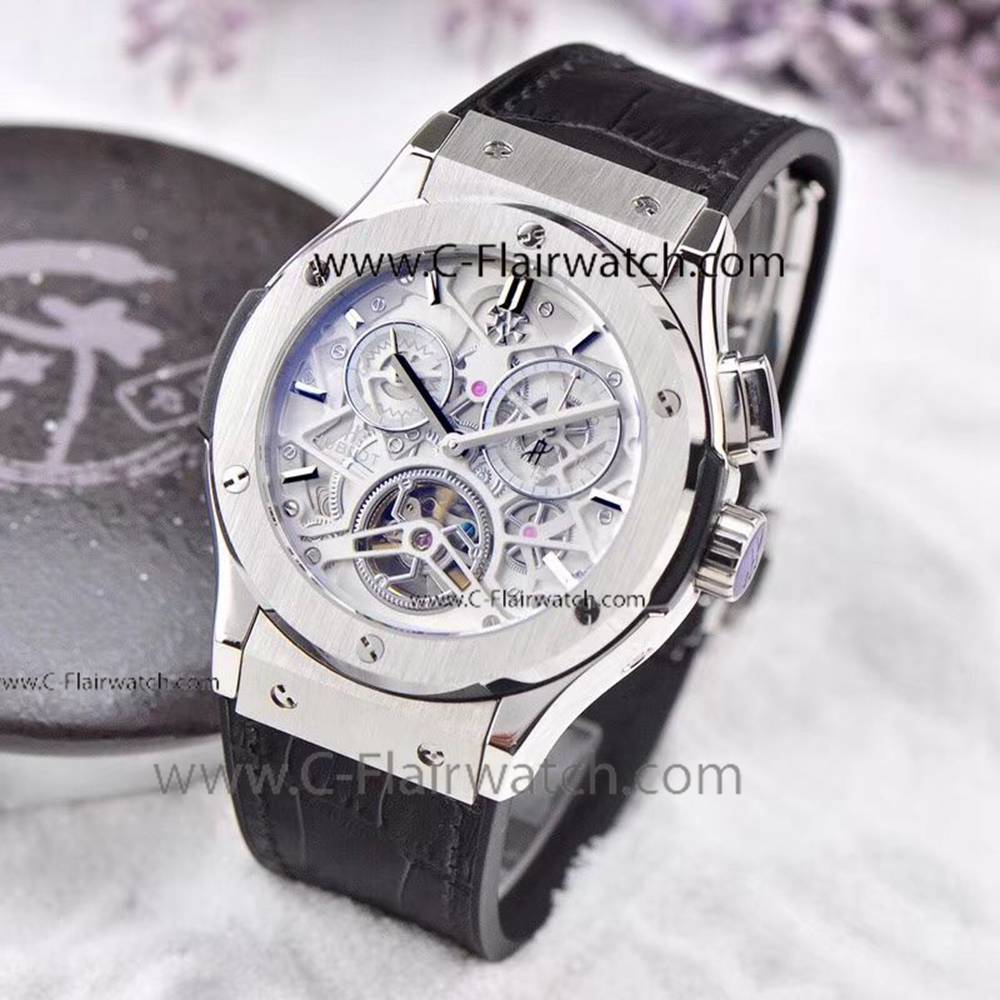Fake Hublot Classic Tourbillon Skeleton Mens Watch White Dial